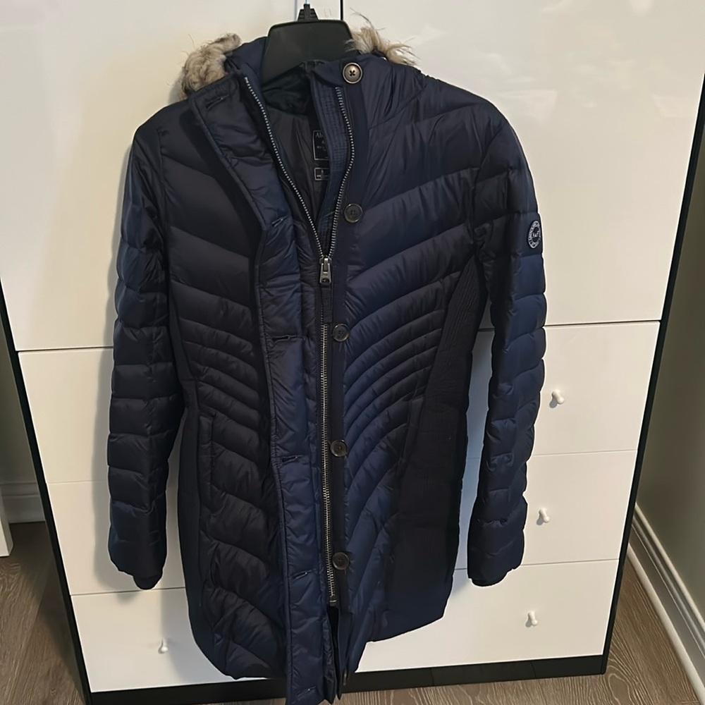 Abercrombie long puffer coat navy blue size small